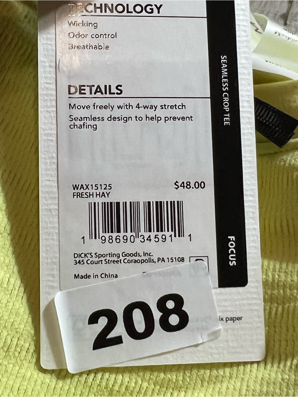 Calia women’s Seamless Crop Tee Fresh Hay Yellow size Medium breathable wicking - Picture 10 of 10